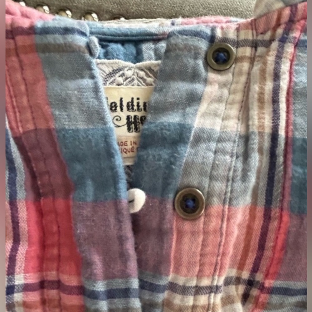 Anthropologie Holding Horses High Low Pink Blue Plaid Tunic Top Western Size 4 - Picture 7 of 16